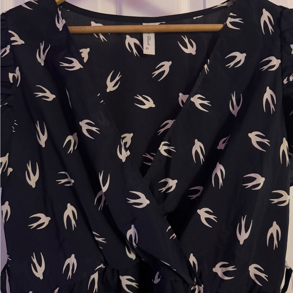 Final Touch Black And White Bird Pattern Dress - image 2